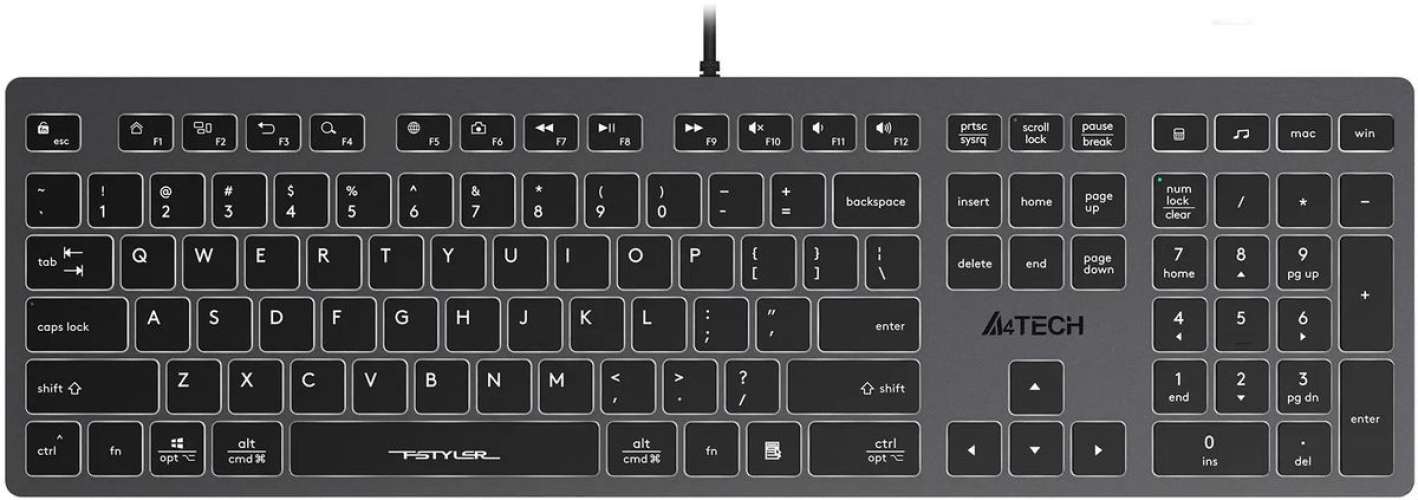 Клавиатура A4TECH Fstyler FX60H,  USB, серый [fx60h grey/white]